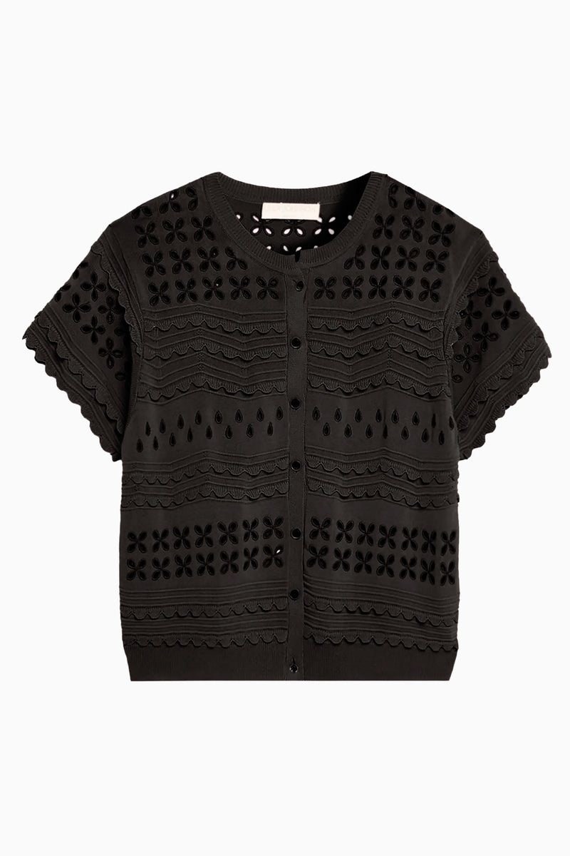 Abriana Eyelet Knit Cardigan - Noir - Ulla Johnson