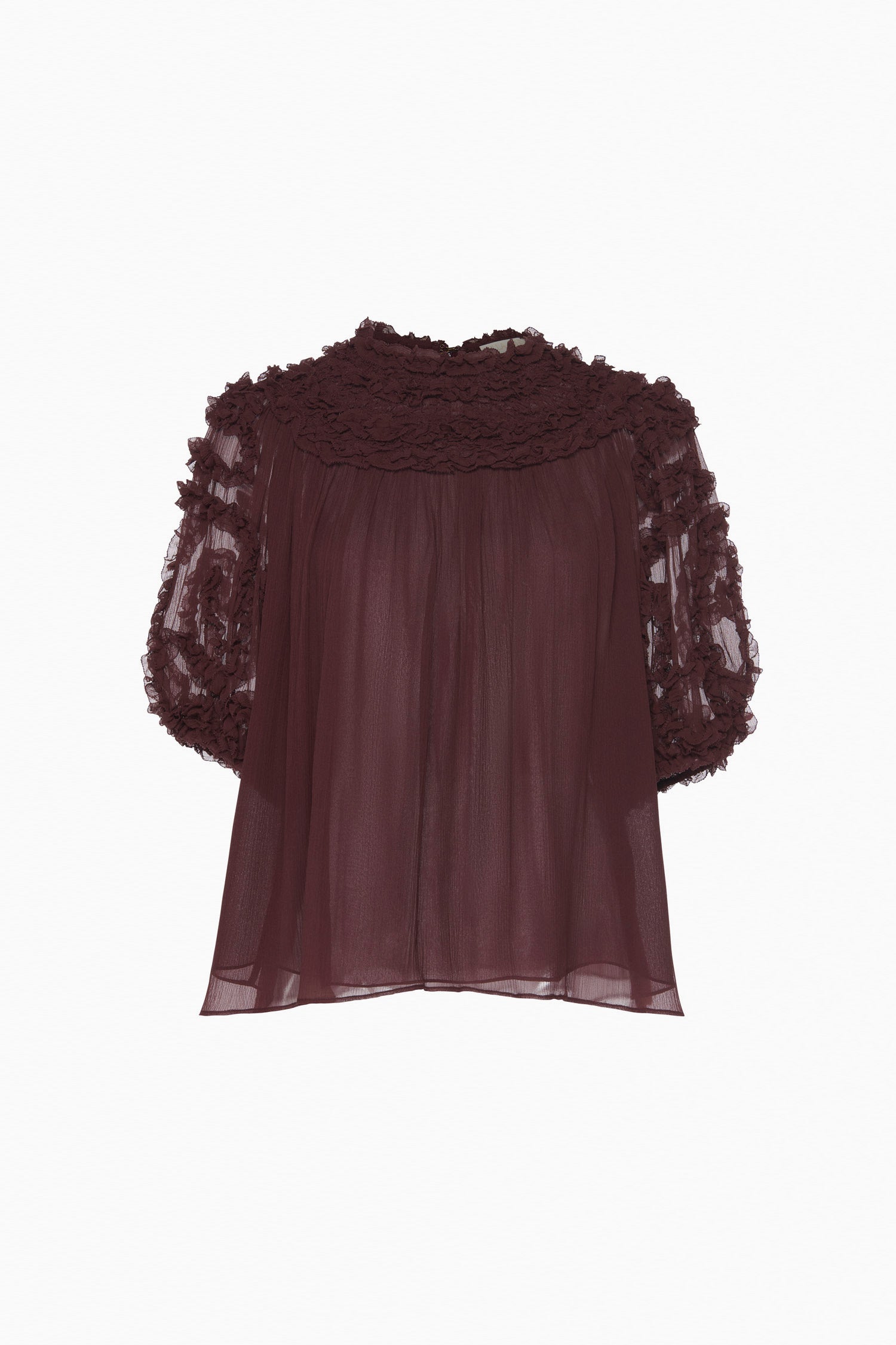 Isolda Silk Smocked Short Sleeve Blouse - Mahogany