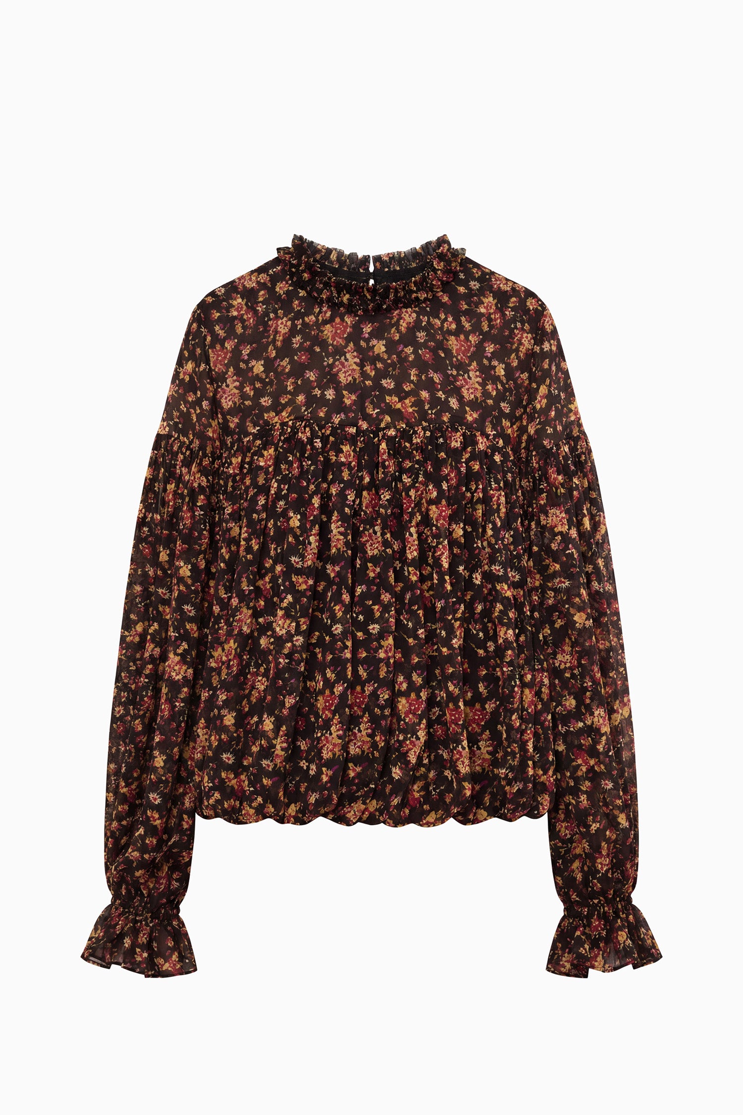 Pearl Long Sleeve Silk Blouse - Noir Mille Fleur