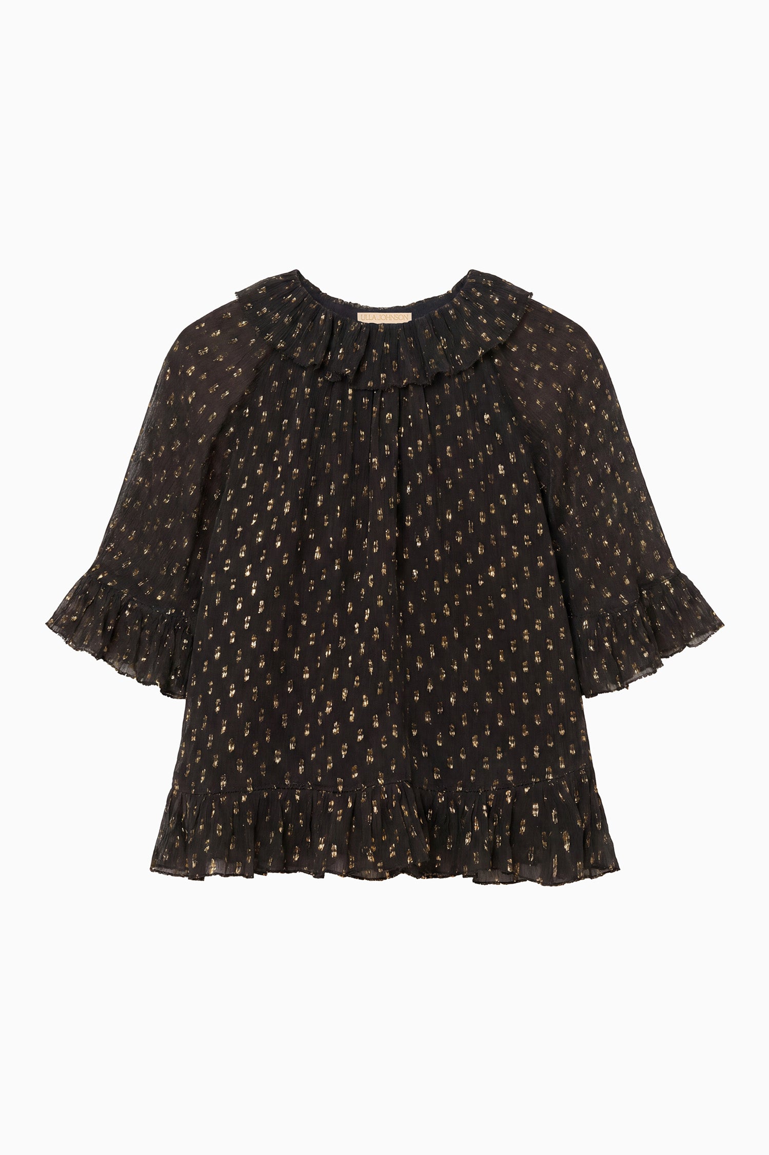 Ulla Johnson Minna Short Sleeve Silk Blouse - Noir