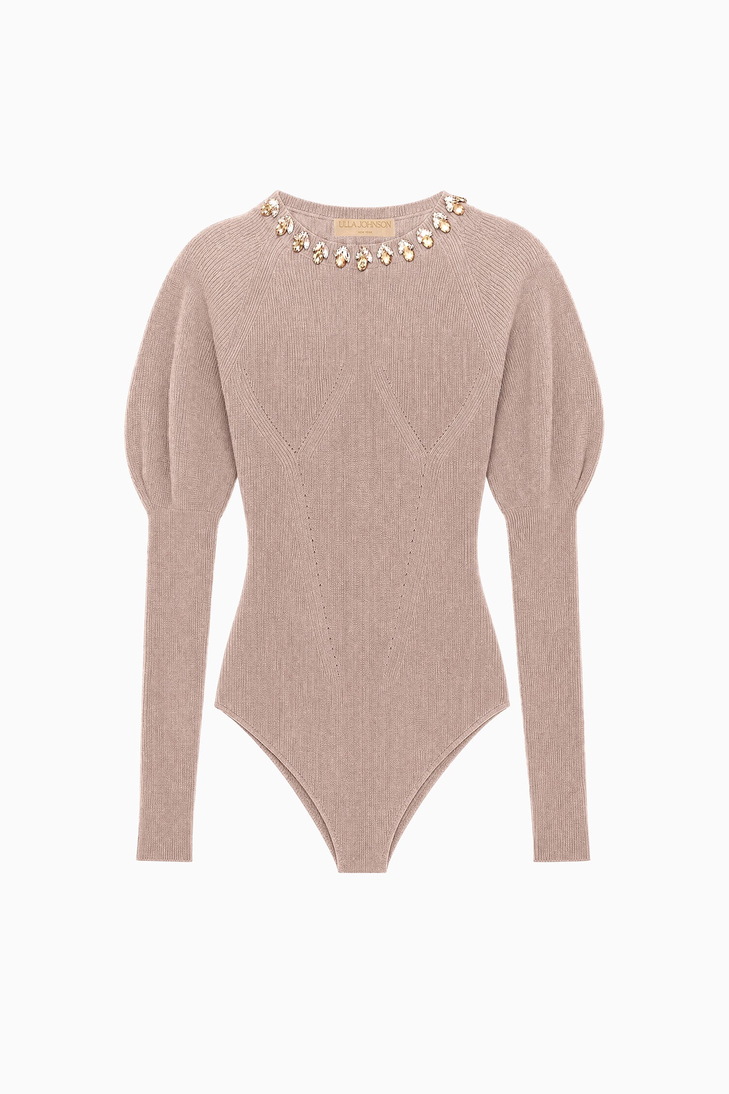 Ulla Johnson Imara Wool Bodysuit with Embellishments - Pebble