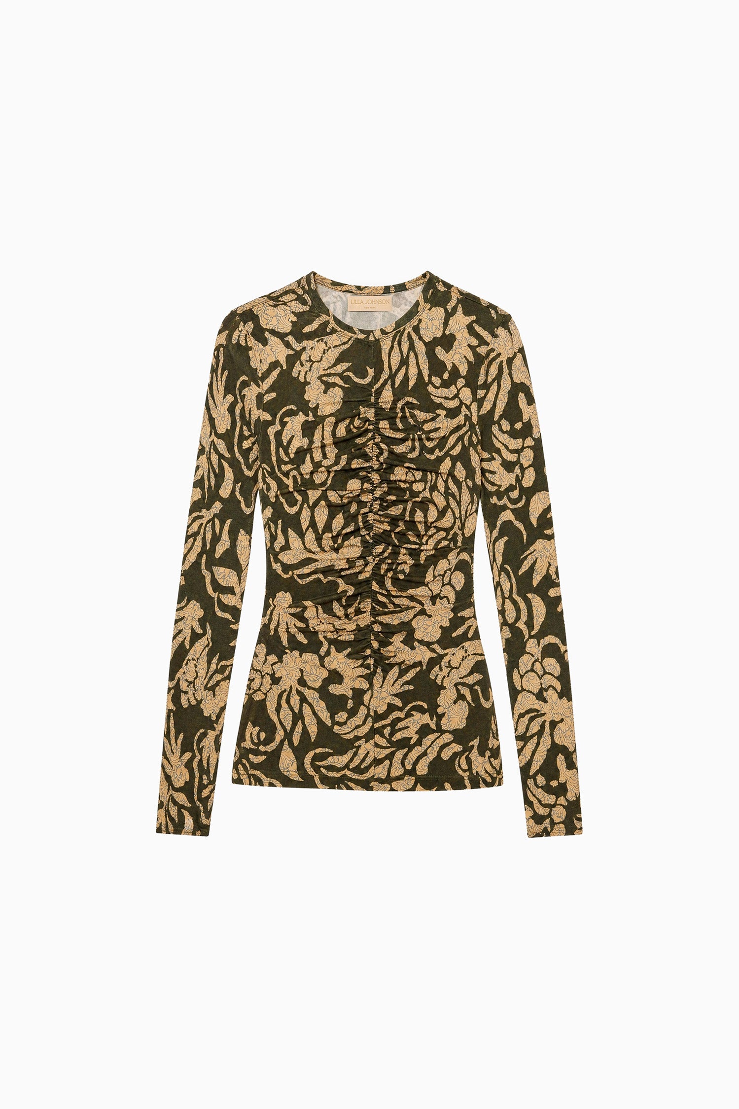 Ulla Johnson Asha Long Sleeve Jersey Top - Khaki Floral