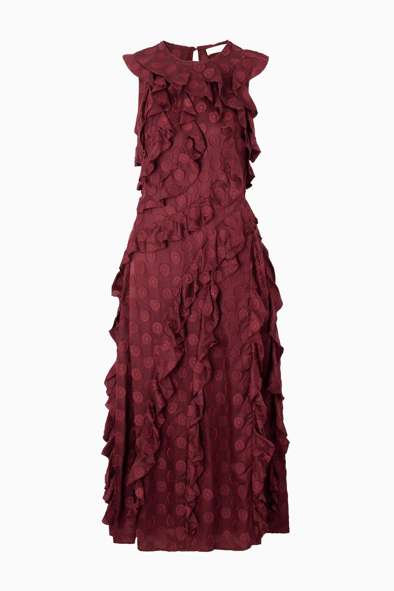 Kavita Cascading Ruffle Dress - Claret - Ulla Johnson