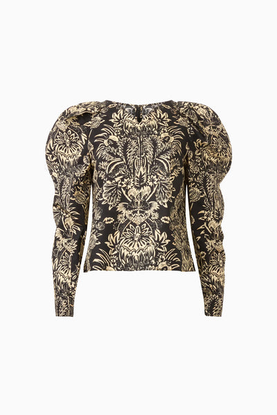 Noir Flora Botanical Print Puff Sleeve Blouse - Back View | Ulla Johnson