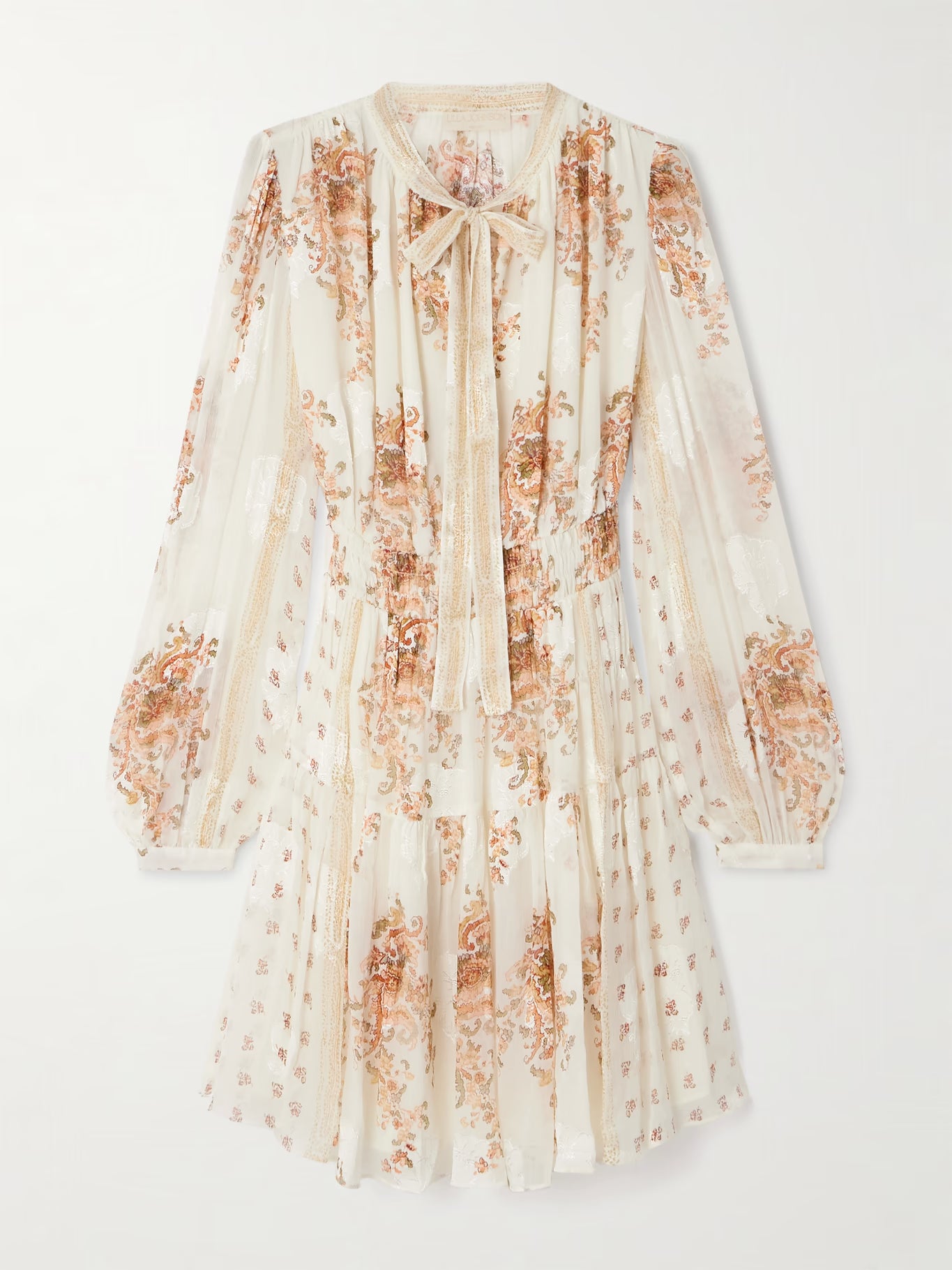 Maris Necktie Long Sleeve Mini Dress - Alabaster