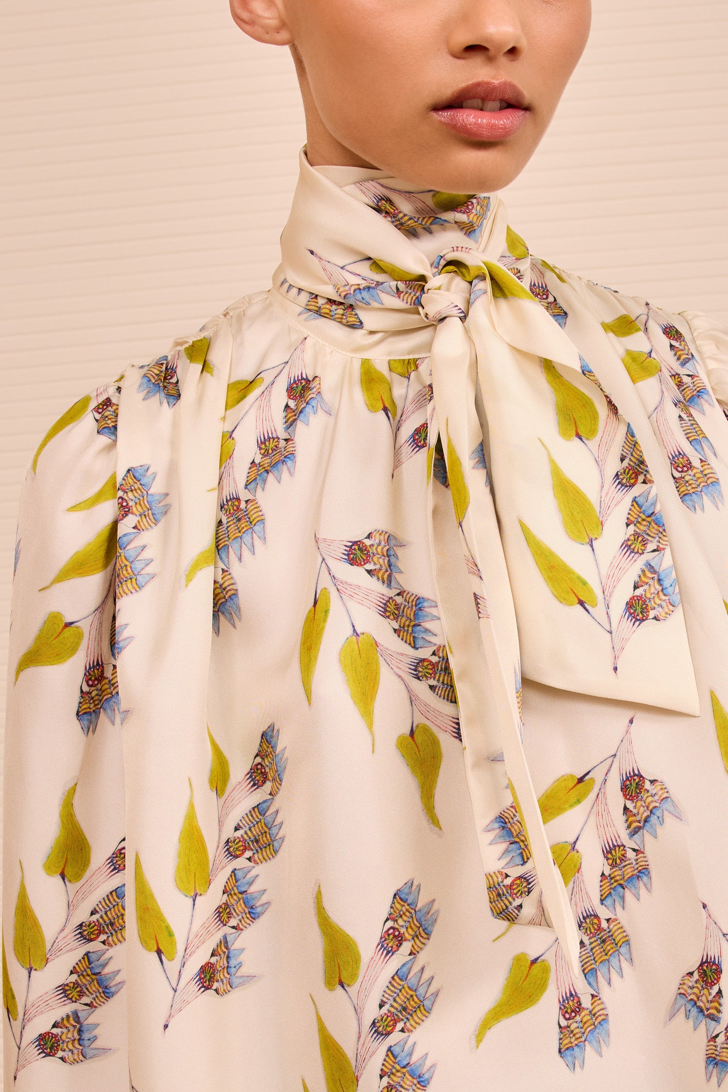 Ornament Tie Neck Blouse - Infinite Flower