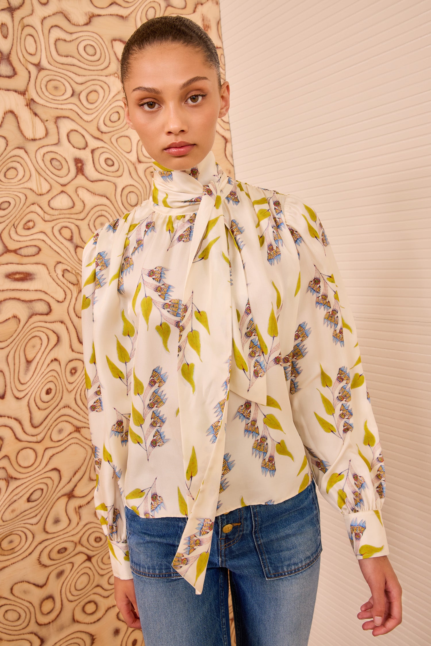 Ornament Tie Neck Blouse - Infinite Flower