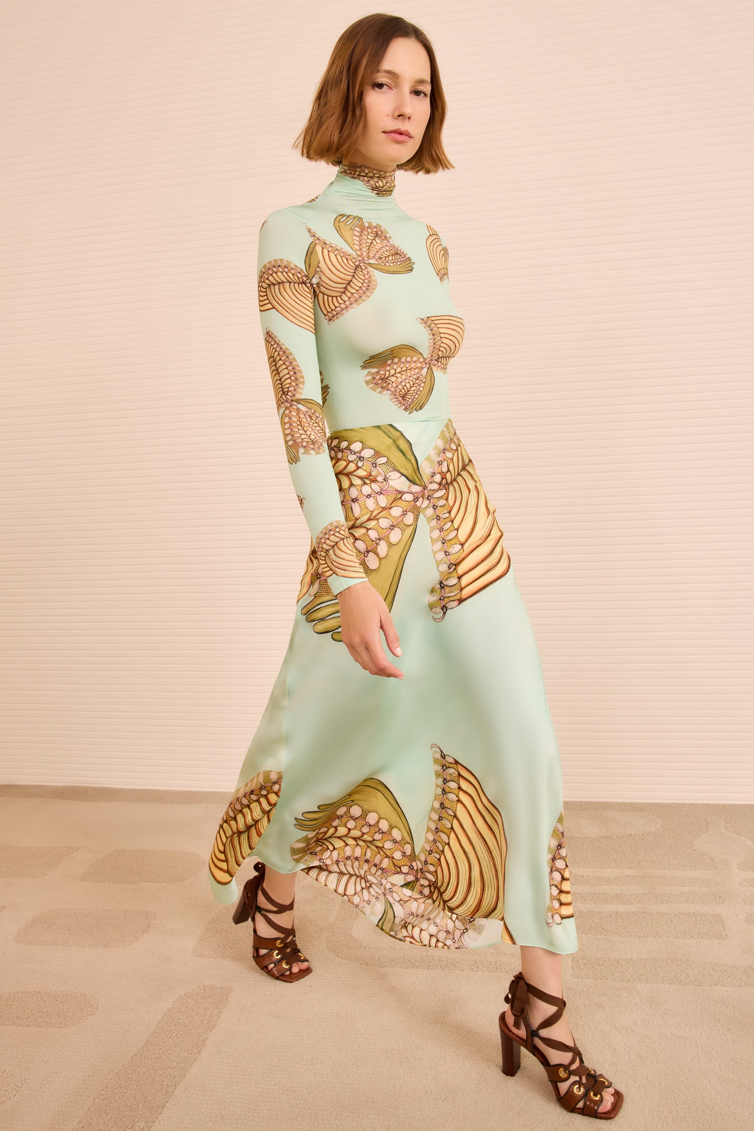 Pera Midi Slip Skirt - Water Blossoms