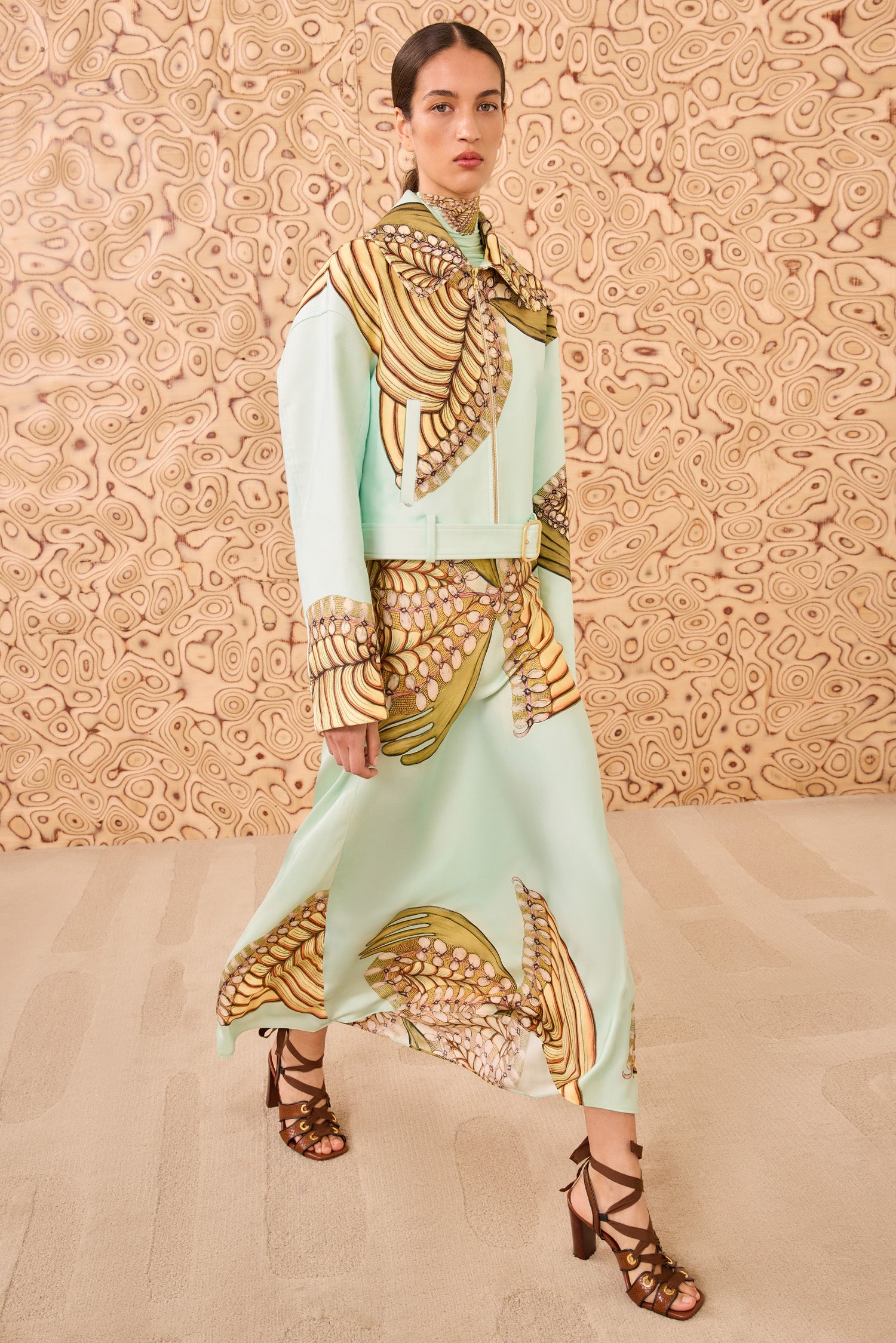 Signal Cropped Belted Jacket - Water Blossoms