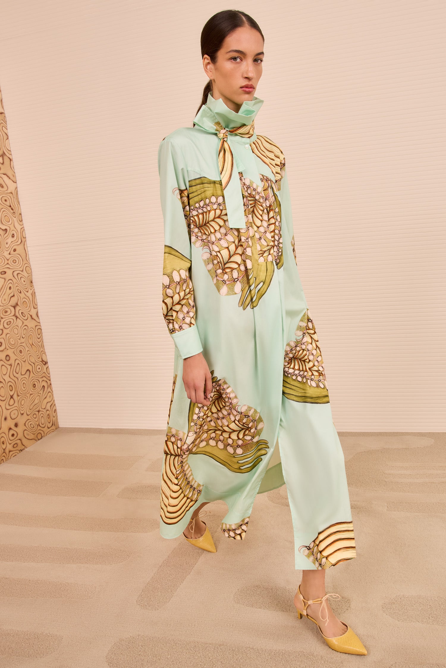 Terezie LS Ruffle Neck Dress - Water Blossoms