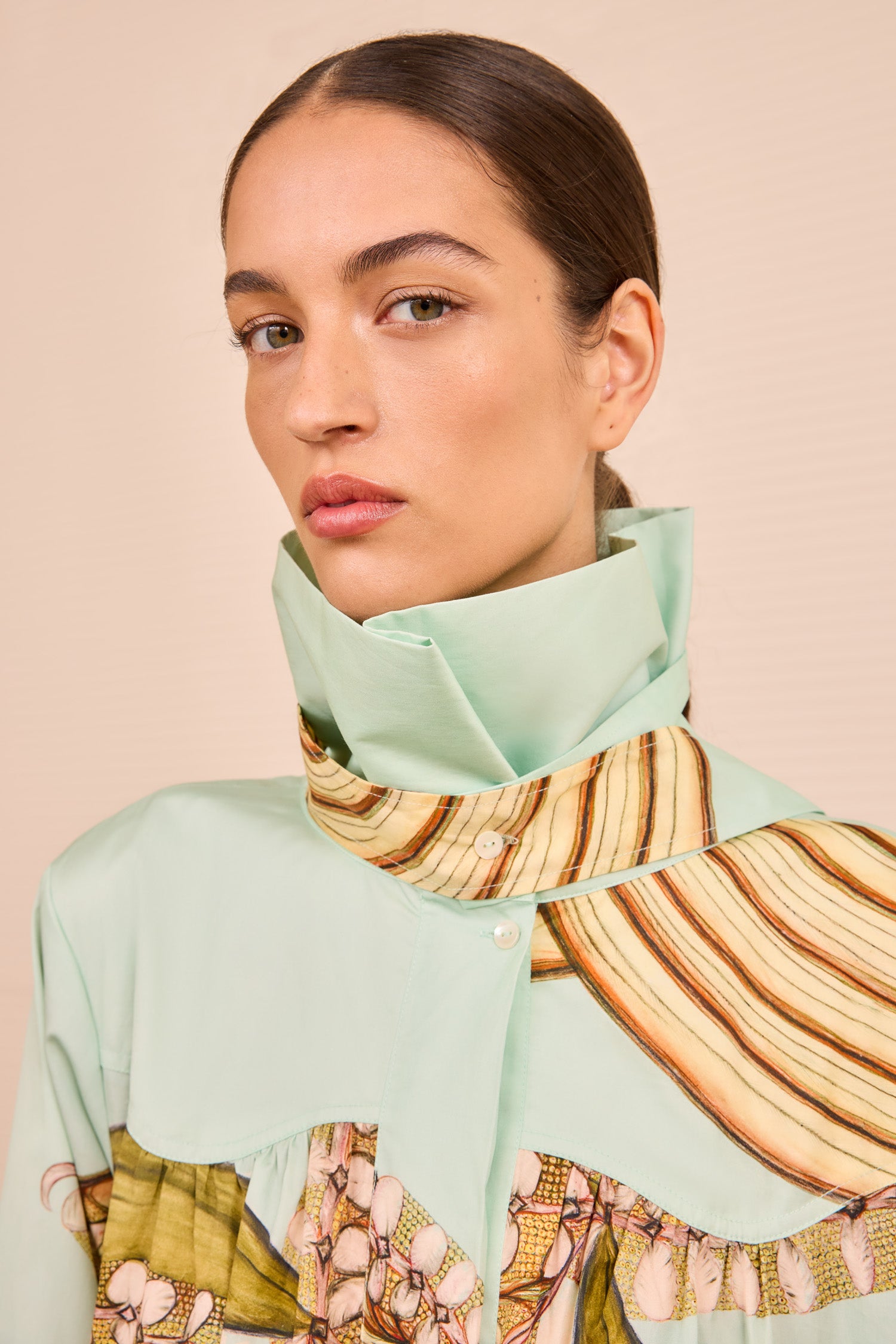 Terezie LS Ruffle Neck Dress - Water Blossoms