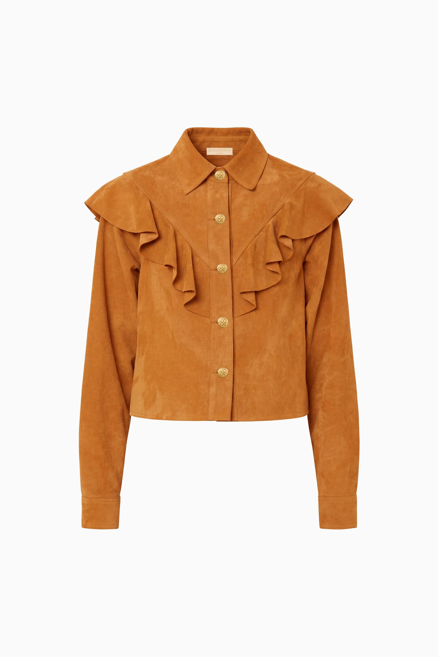Ulla Johnson Matilde Ruffle Suede Jacket - Cognac