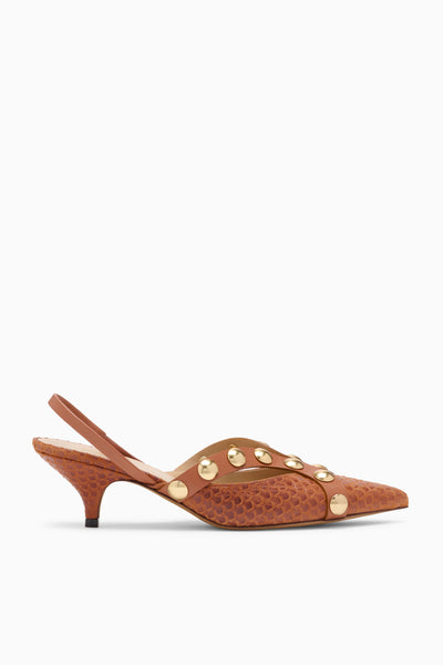 Petit Talon Clouté Cuir Embossé Nutmeg - Vue de Côté | Ulla Johnson