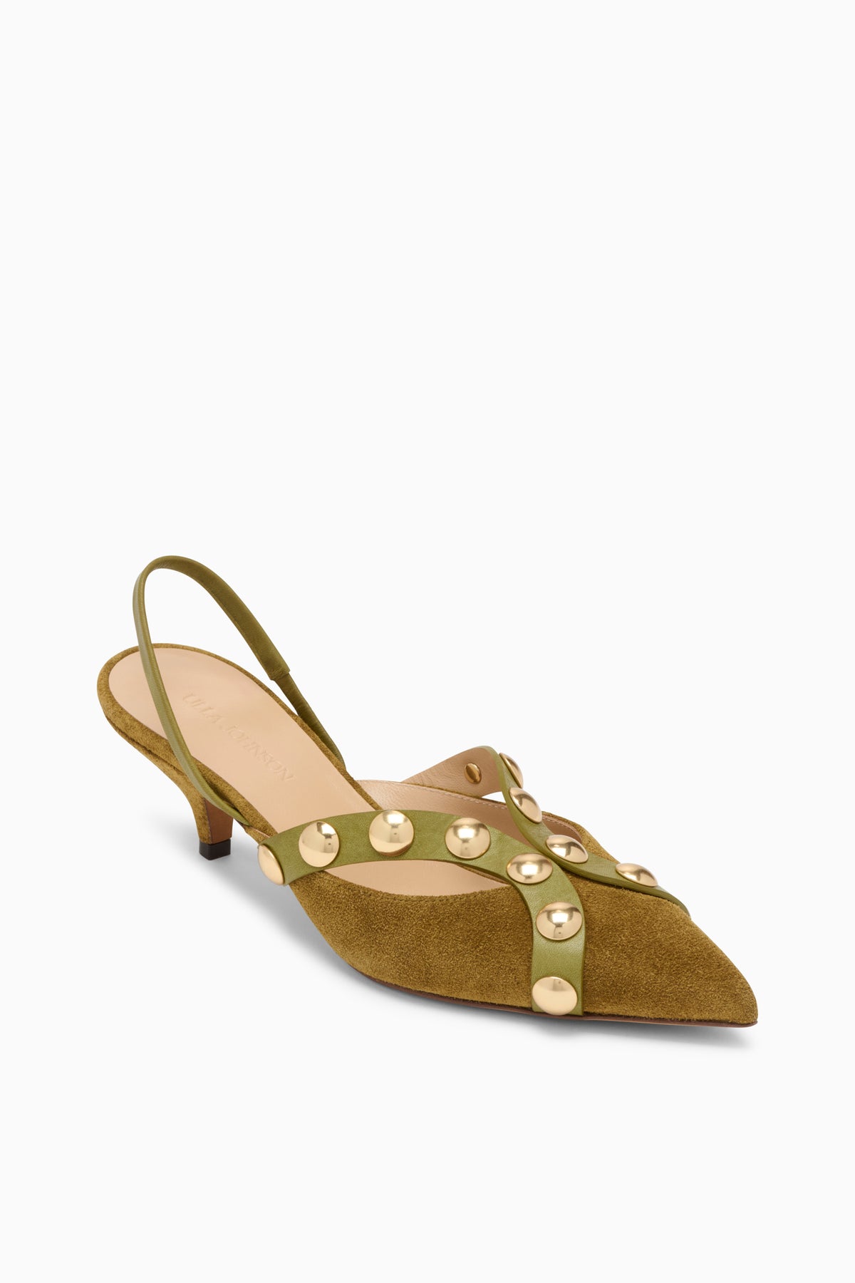 Petit Talon Slingback Daim Olive Green - Vue Trois-Quarts | Ulla Johnson