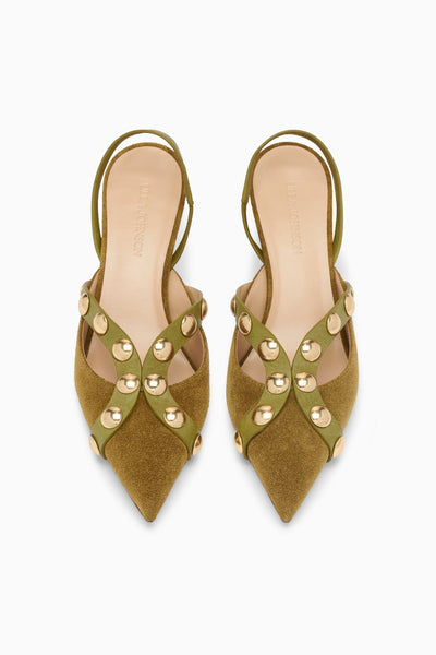 Talons Slingback Cloutés Olive Green - Vue Supérieure Paire | Ulla Johnson