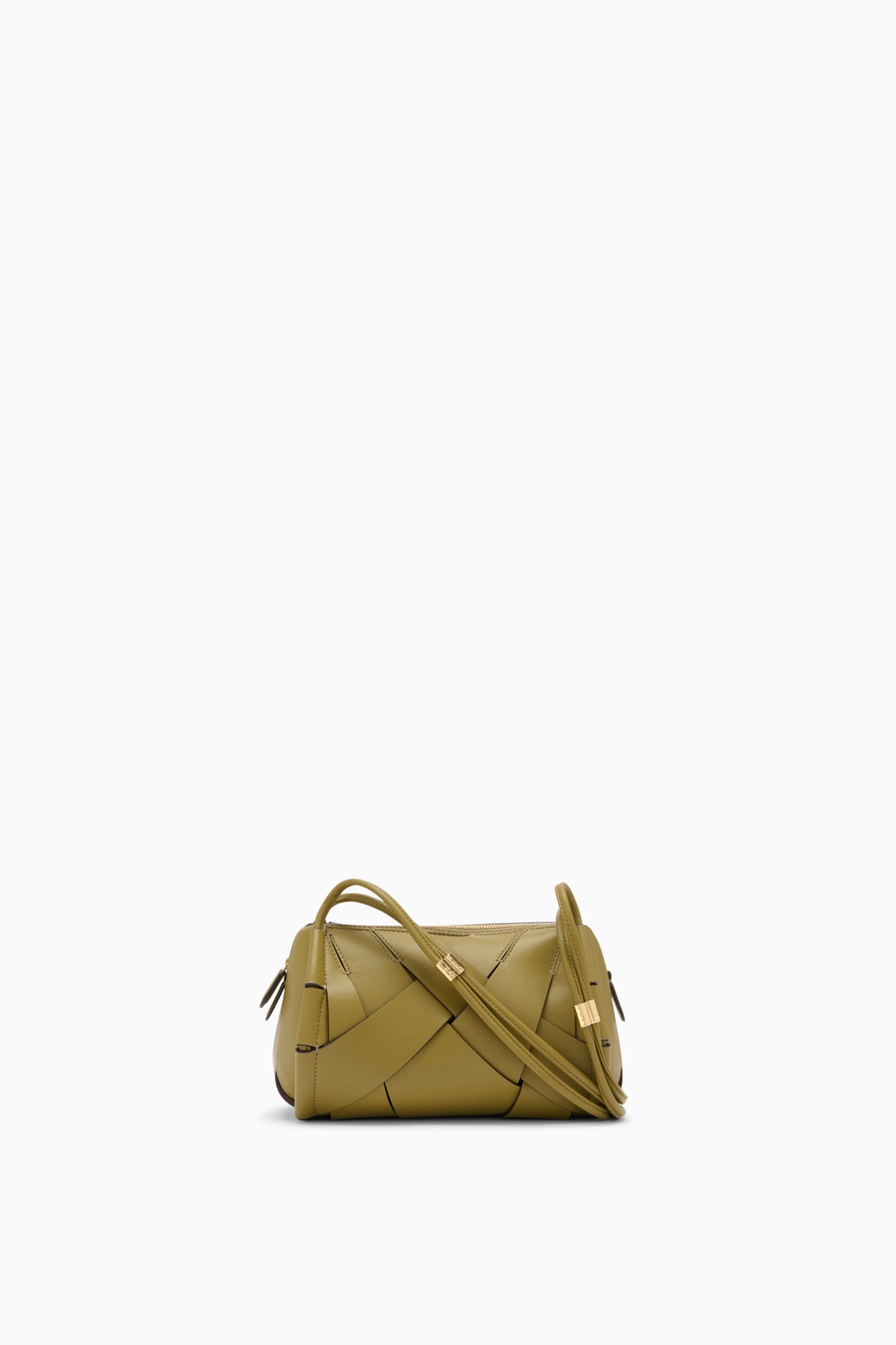 Sac caméra Charlotte en cuir olive - Vue de face avec quincaillerie dorée | Ulla Johnson