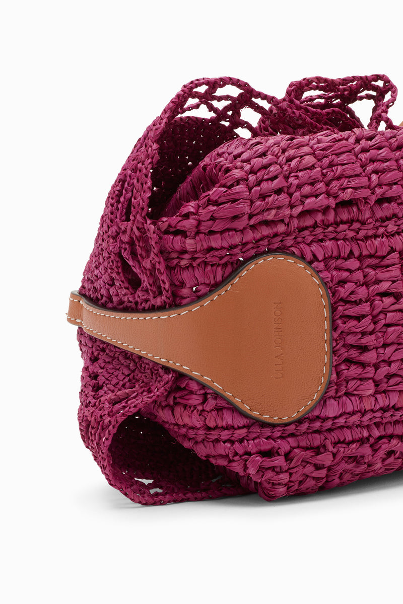 Marina Raffia Ruffle Pouchette - Orchid Raffia Drawstring Shoulder