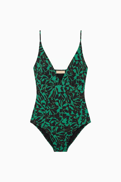 Maillot de bain une pièce à jambes montantes Neptune imprimé botanique - Vue à plat | Ulla Johnson
