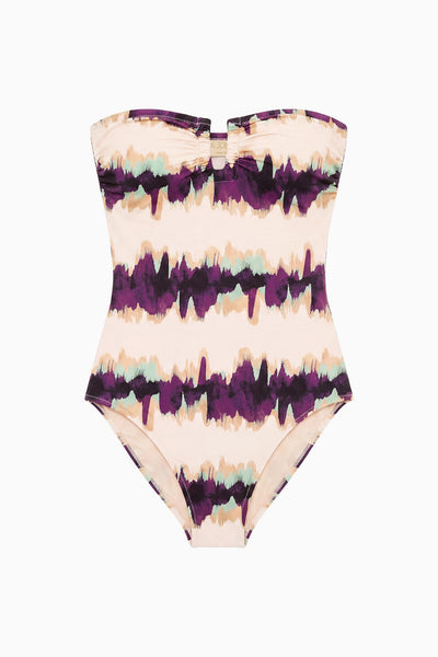 Maillot de bain une pièce bustier à rayures abstraites Quarry - Vue à plat | Ulla Johnson