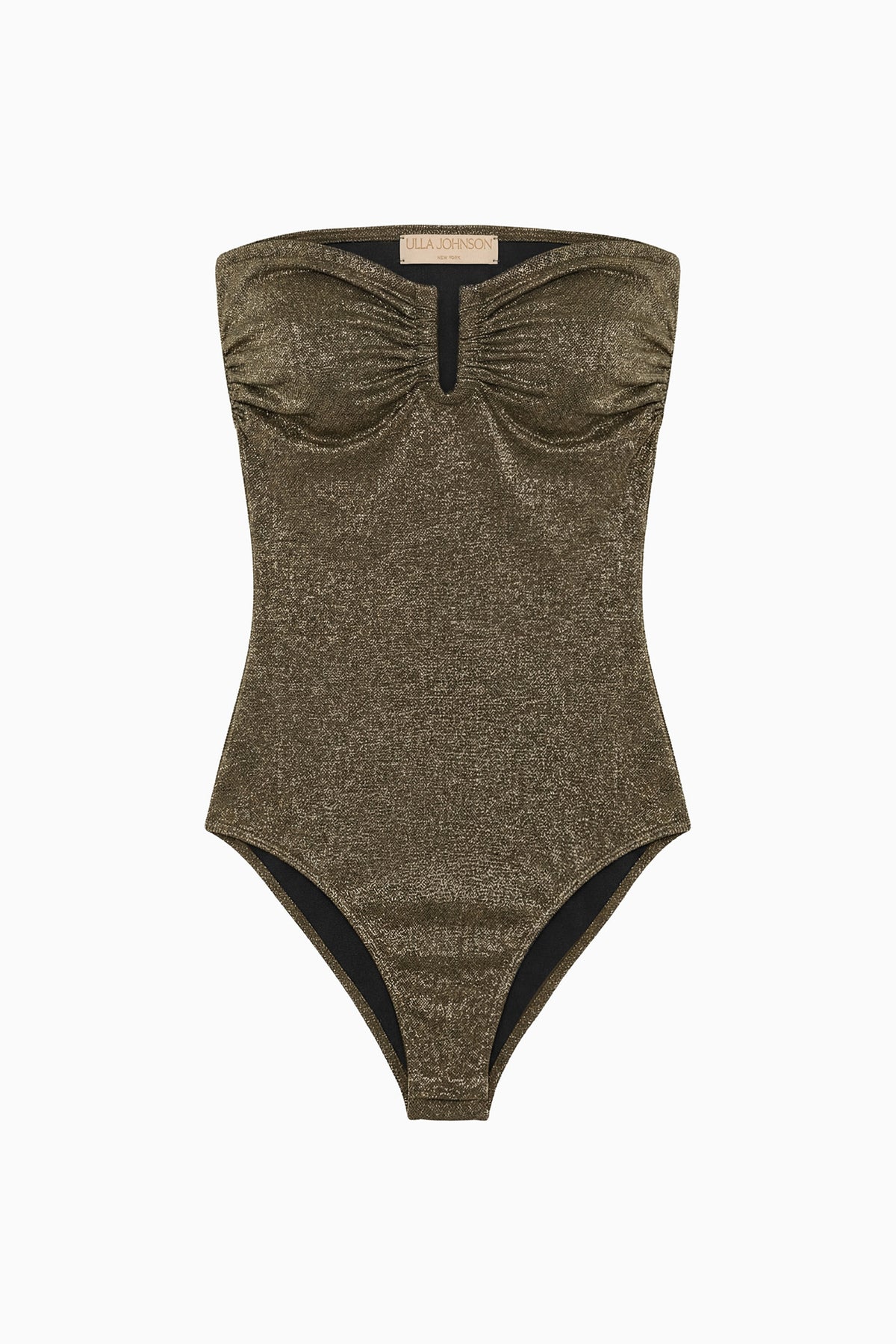 Maillot de bain bustier métallisé Noir - Vue à plat, maillot une pièce de luxe | Ulla Johnson
