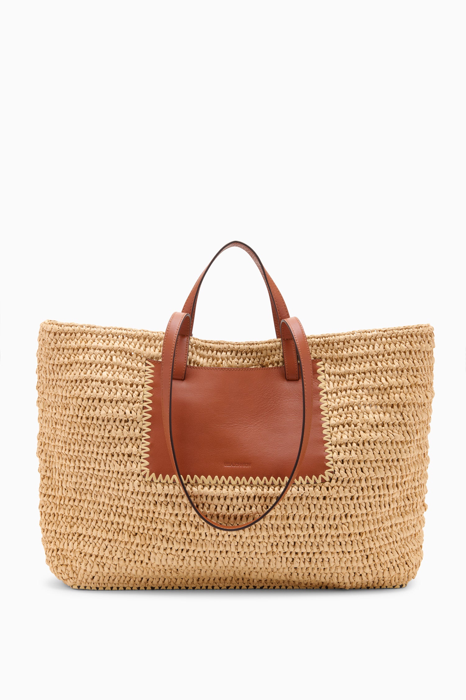 Natural Raffia Tote Bag with Leather Handles - Front View | Ulla Johnson