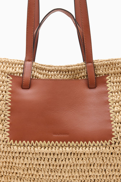 Lali Large Raffia Tote - Leather Pocket Detail Close-Up | Ulla Johnson