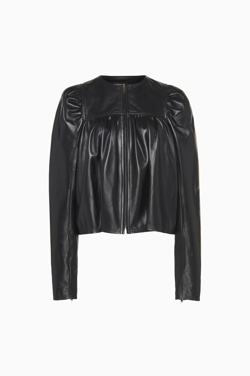 Anouk Jacket - Noir Black Leather Cropped Jacket - Ulla Johnson
