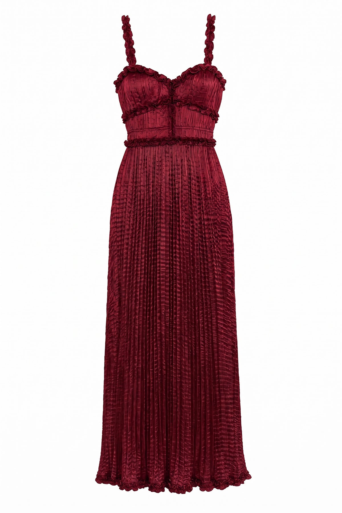 Abito Midi Cami in Raso Plissettato Garnet - Posa Piana, Abito di Lusso Firmato | Ulla Johnson