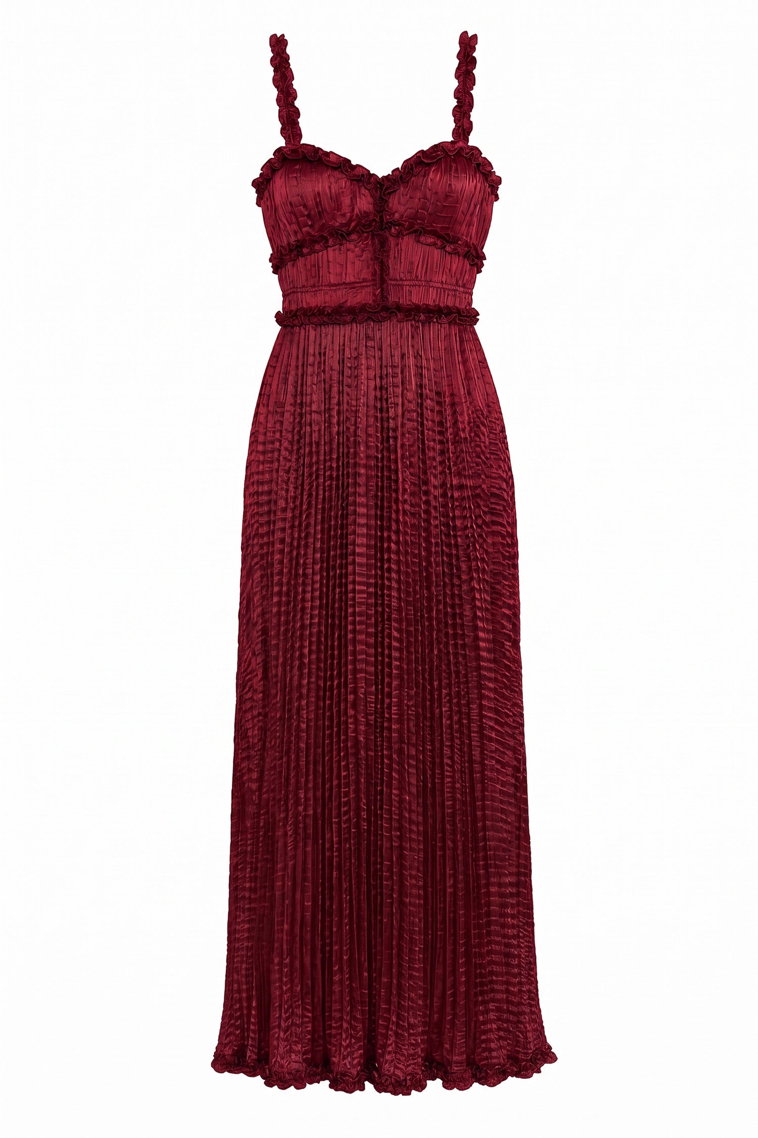 Ulla Johnson Abito Midi Cami in Raso Plissettato Garnet - Posa Piana, Abito di Lusso Firmato | Ulla Johnson