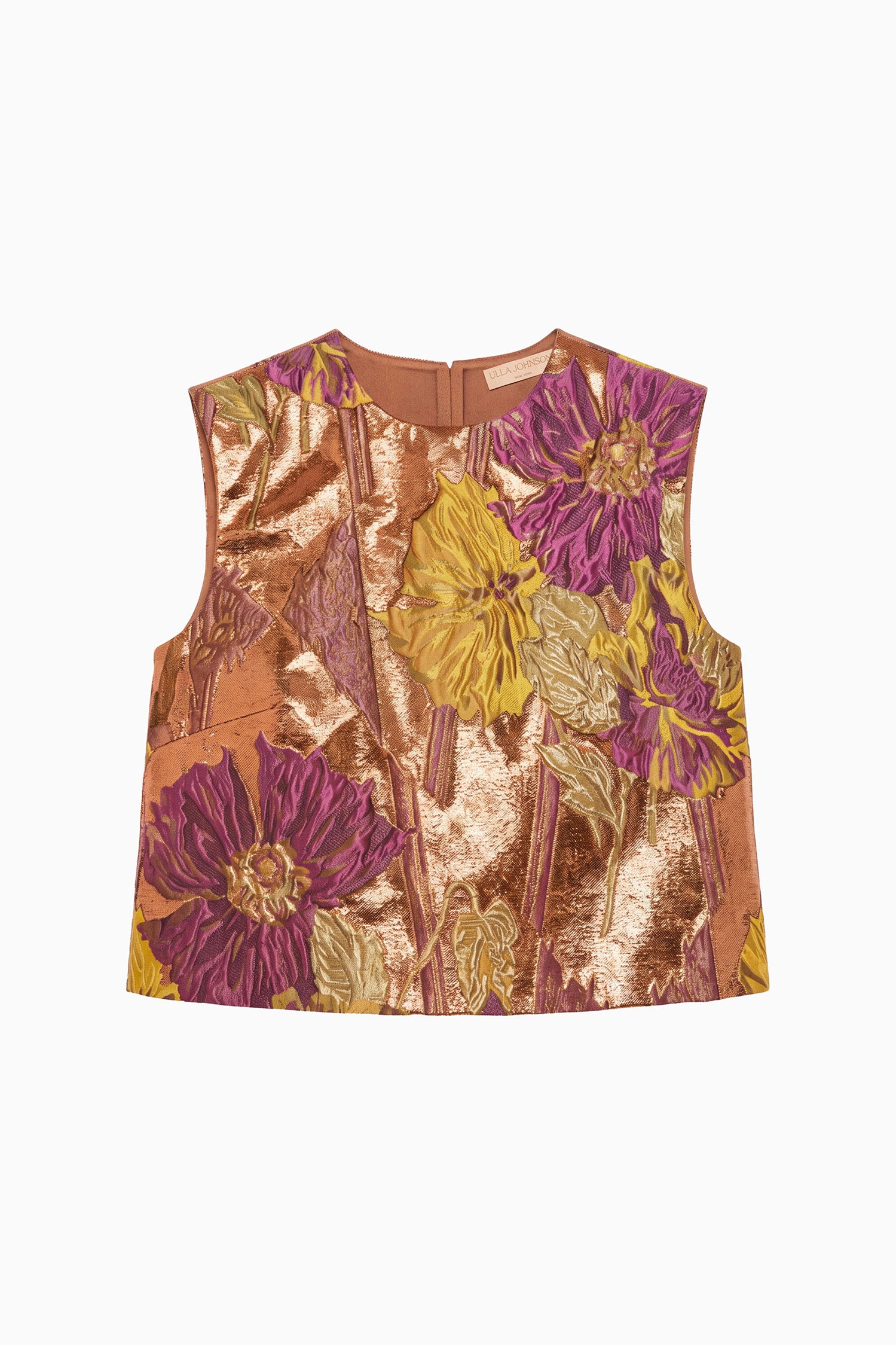 Ulla Johnson Ember Metallic Floral Jacquard Top - Platliggend, Luxe Designer mouwloze blouse | Ulla Johnson