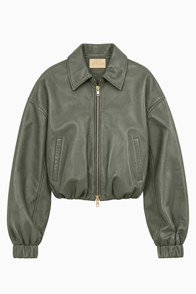 Serpentine Green Nappa Leather Cropped Blouson Jacket - Flat Lay | Ulla Johnson