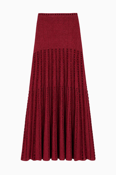 Garnet Rayon Knit Midi Skirt - Flat Lay, Designer Eyelet Detail | Ulla Johnson
