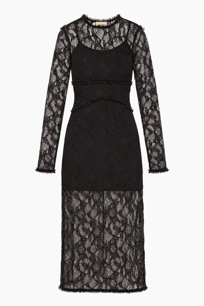 Noir Chantilly Lace Long Sleeve Midi Dress - Flat Lay, Full Length | Ulla Johnson