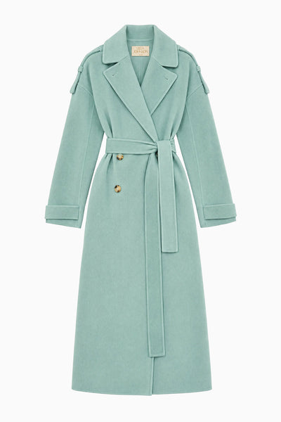 Juniper Wool Cashmere Luxury Trench Coat - Flat Lay, Tortoiseshell Buttons | Ulla Johnson