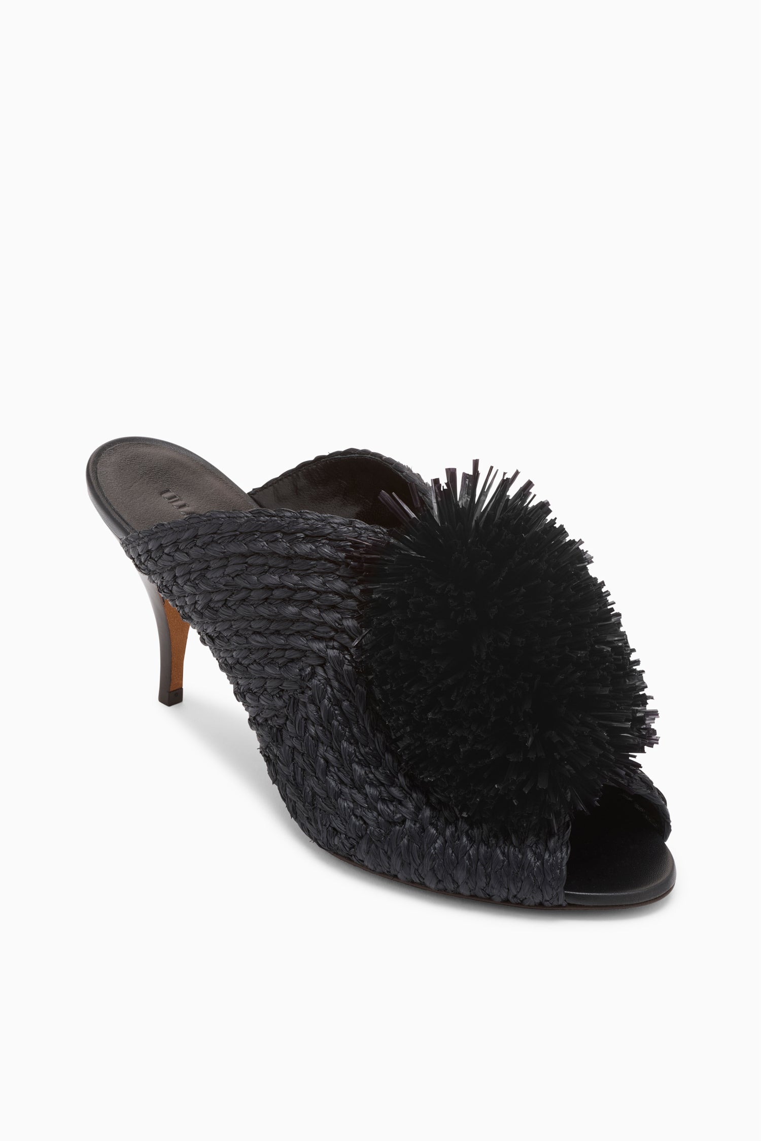 Ulla Johnson Mule mit hohem Absatz aus Bastfransen – Noir