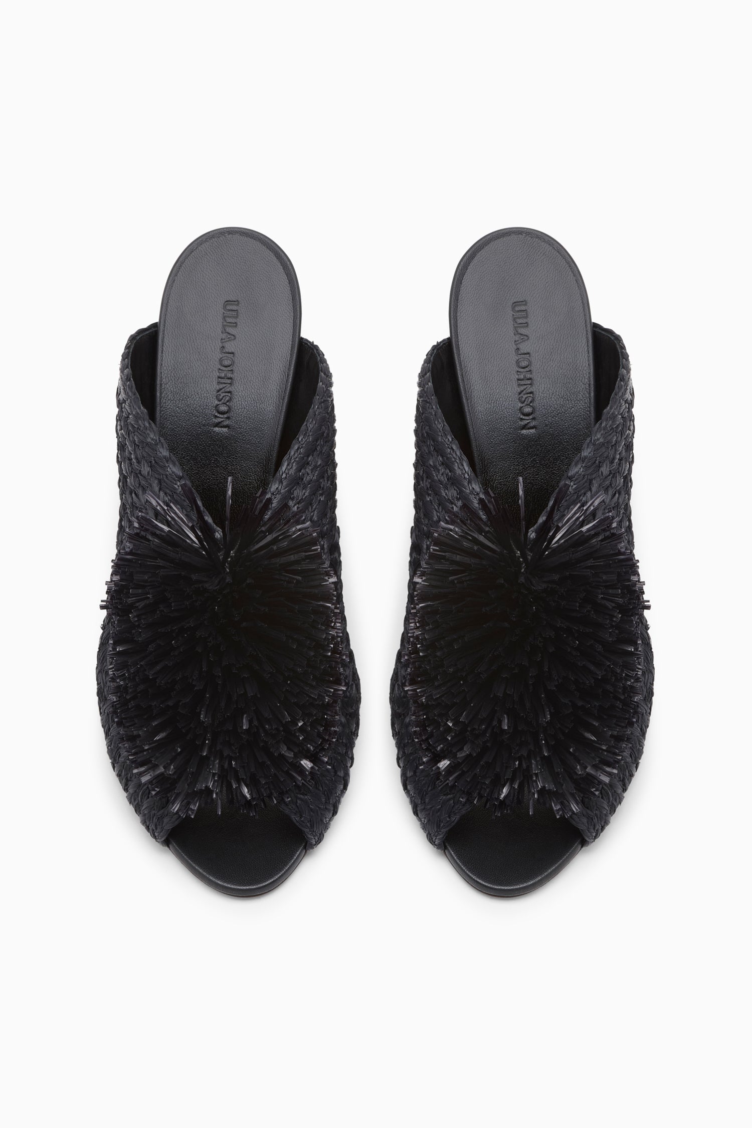Ulla Johnson Mule mit hohem Absatz aus Bastfransen – Noir