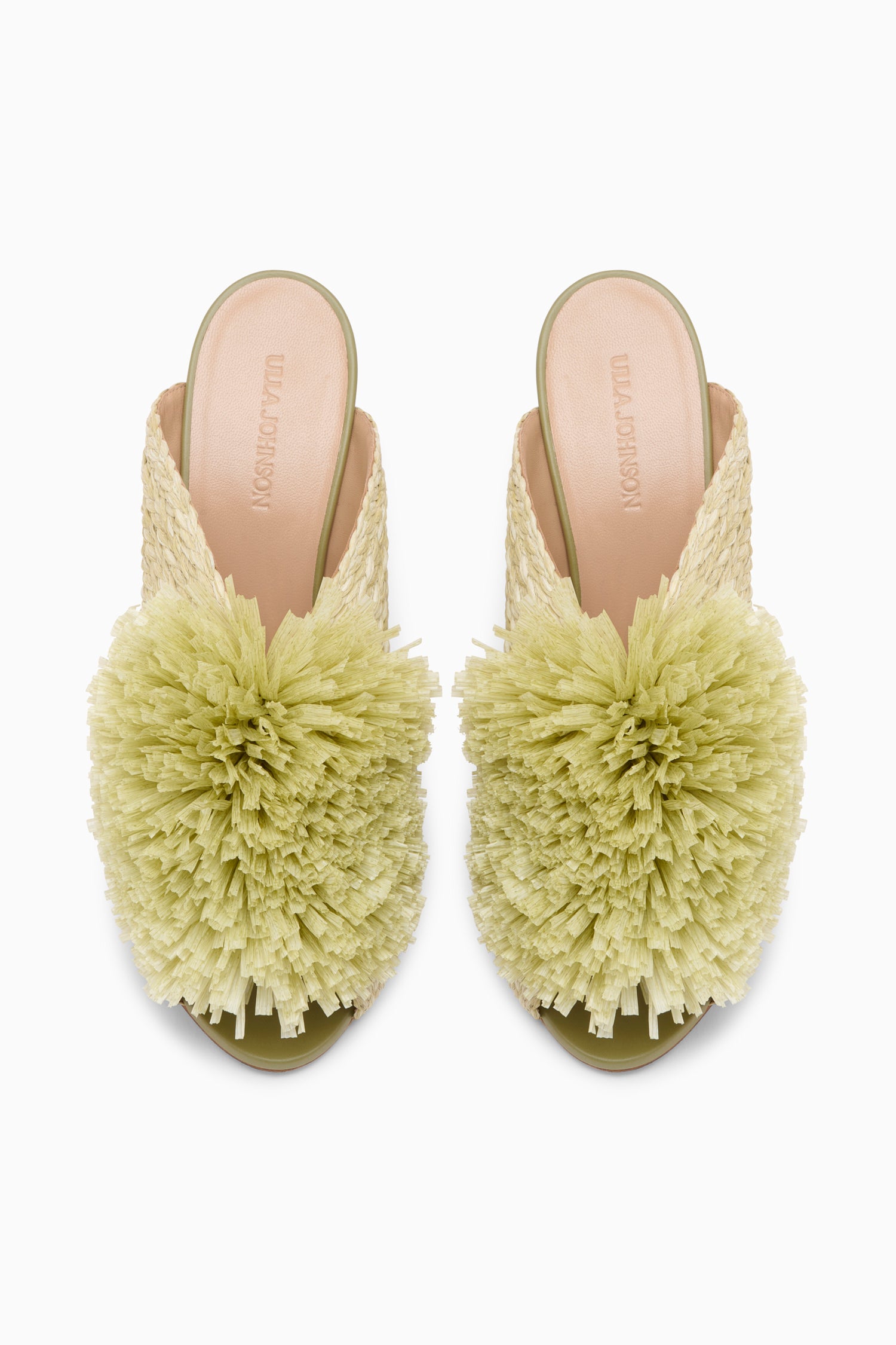 Ulla Johnson Mule de Tacón Alto de Rafia con Flecos - Oliva