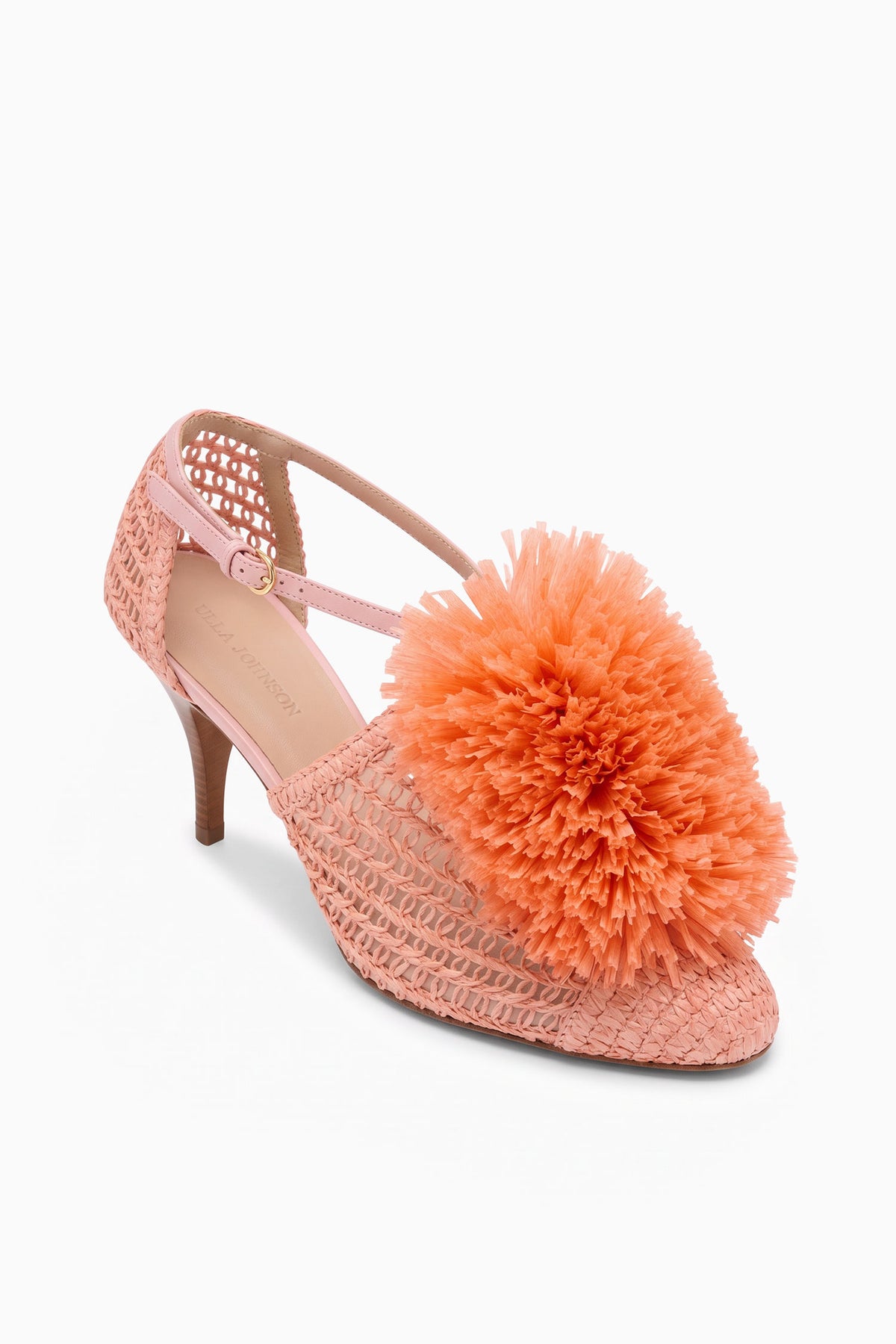 Hohe Vamp-Pumps aus Raffiabast – Muschel