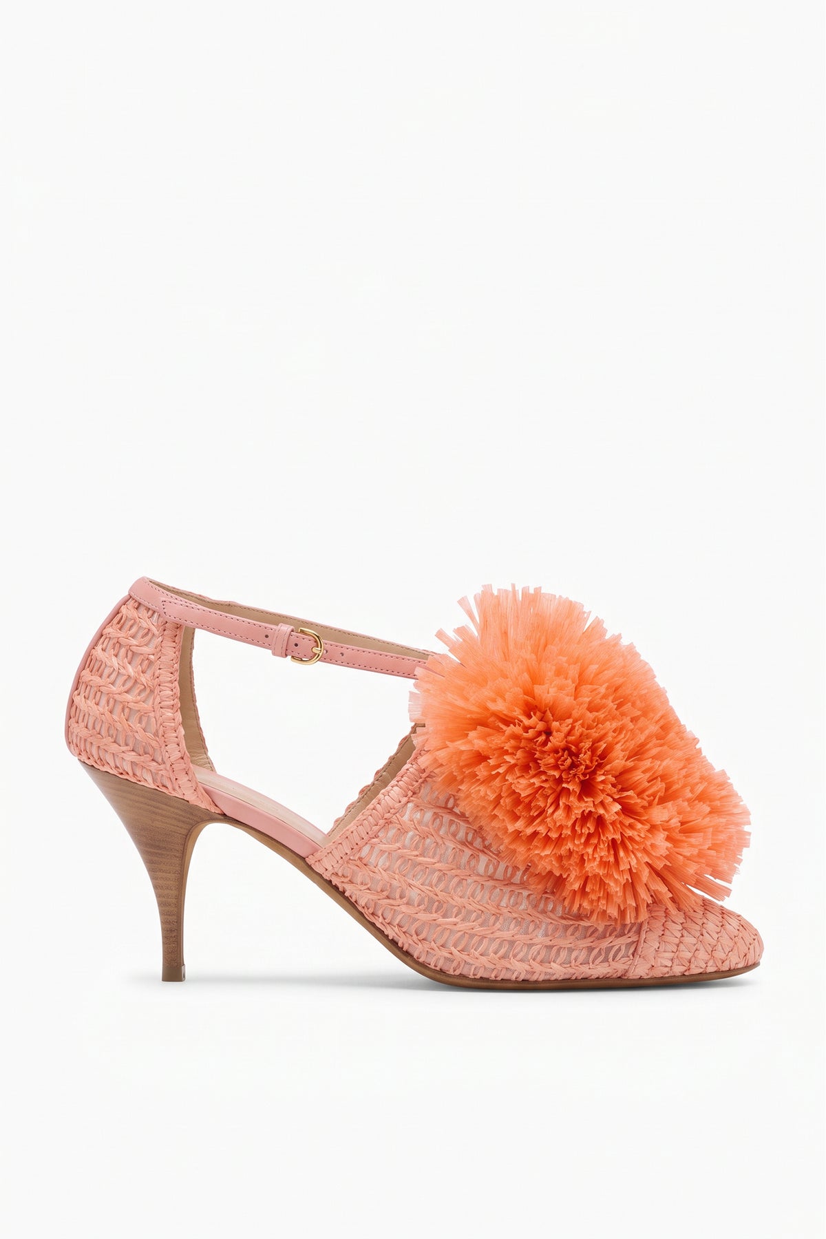 Hohe Vamp-Pumps aus Raffiabast – Muschel
