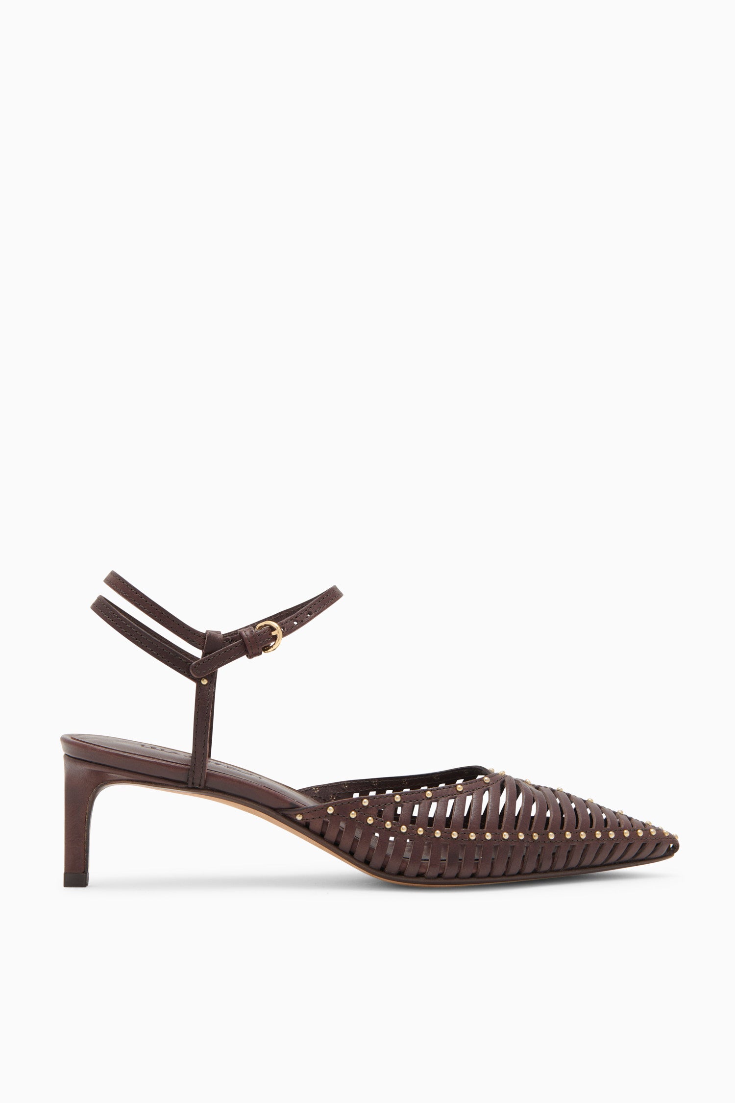 Chocolate Brown Leather Cage Kitten Heels - Side View | Ulla Johnson
