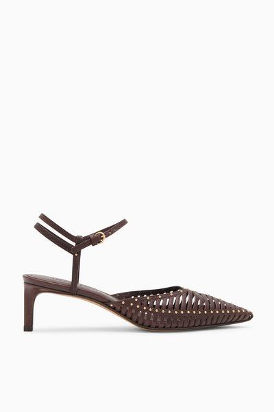 Chocolate Brown Leather Cage Kitten Heels - Side View | Ulla Johnson