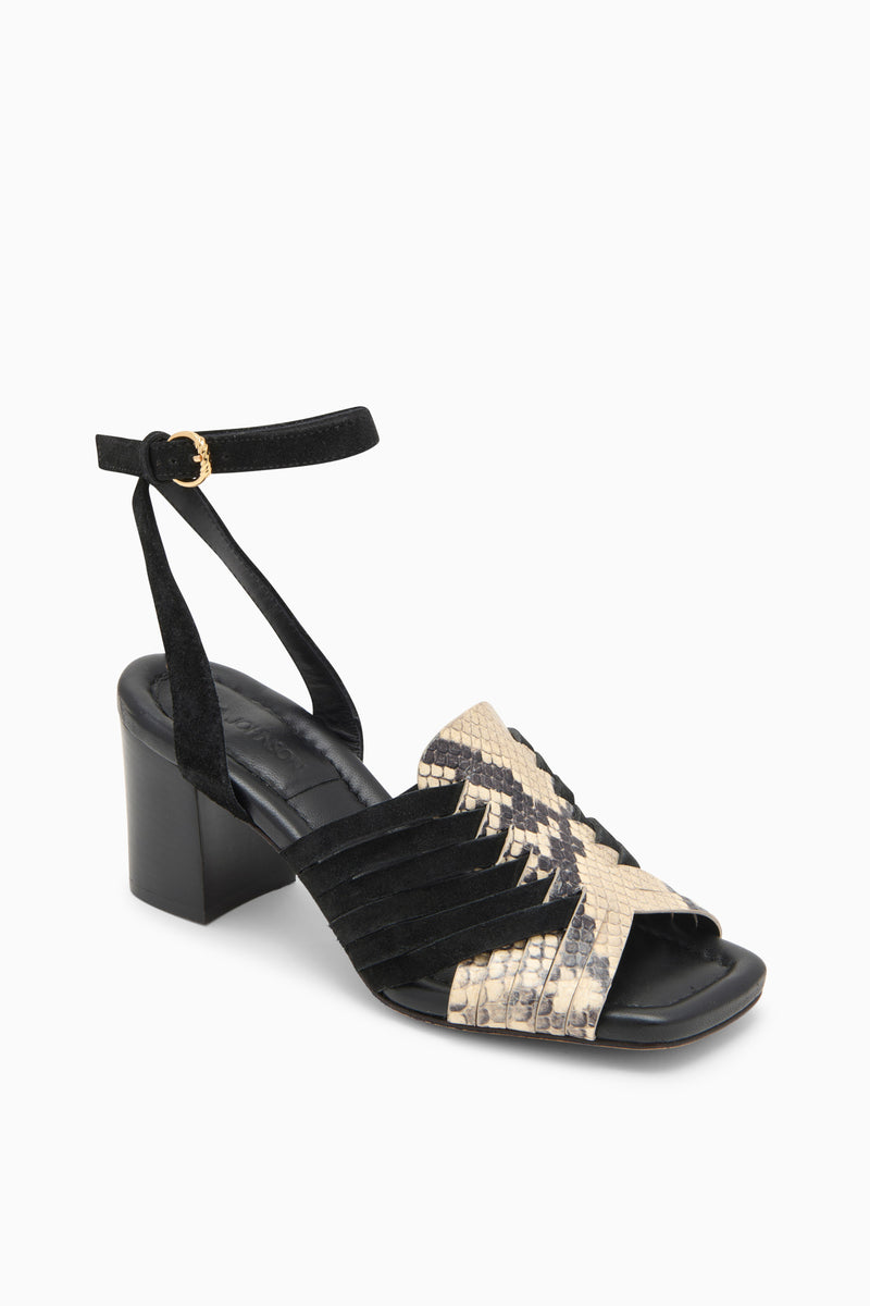 Ema Mid Heel - Noir Python Colorblock Leather Sandal - Ulla