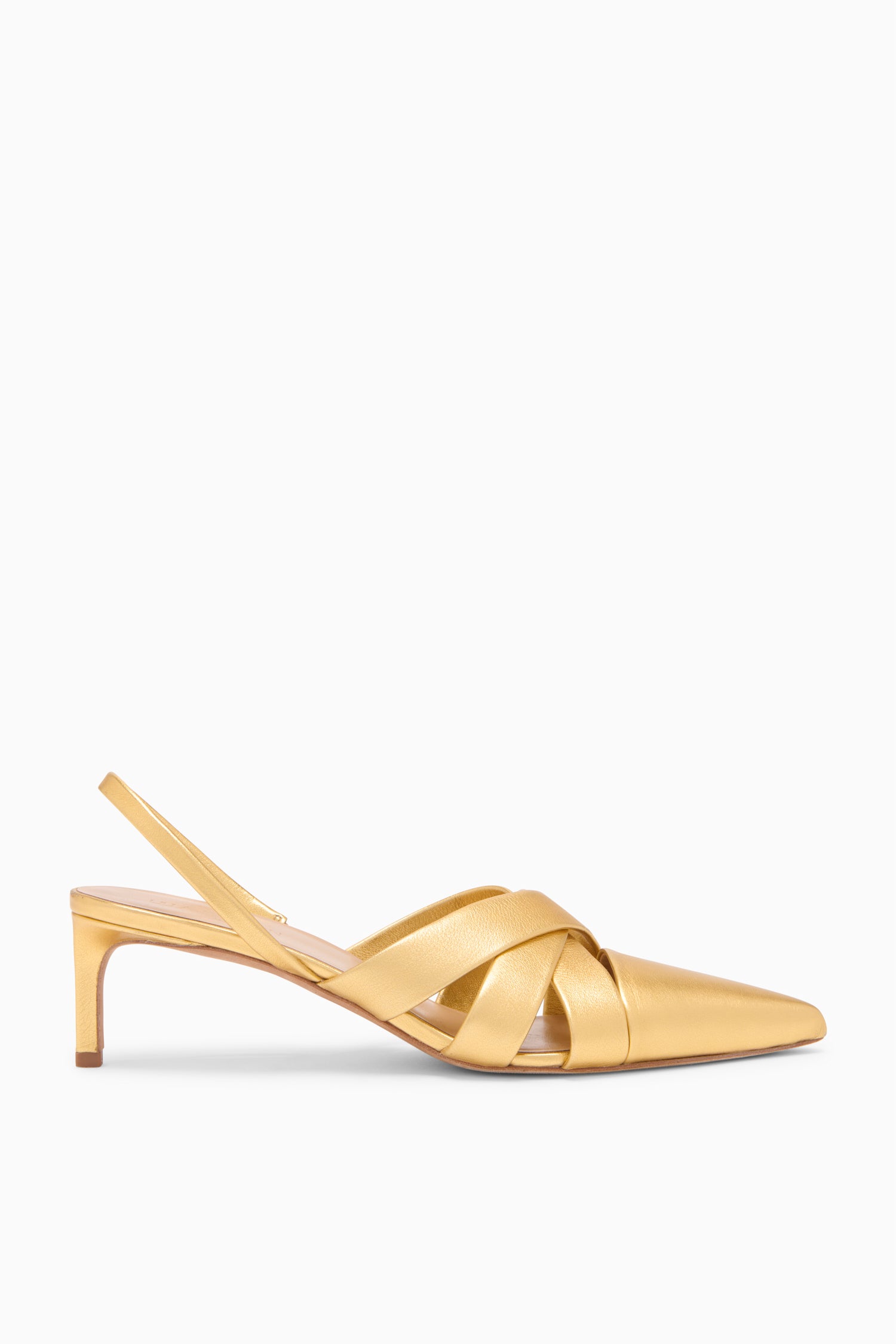 Gold Metallic Leather Woven Kitten Heels - Side View | Ulla Johnson