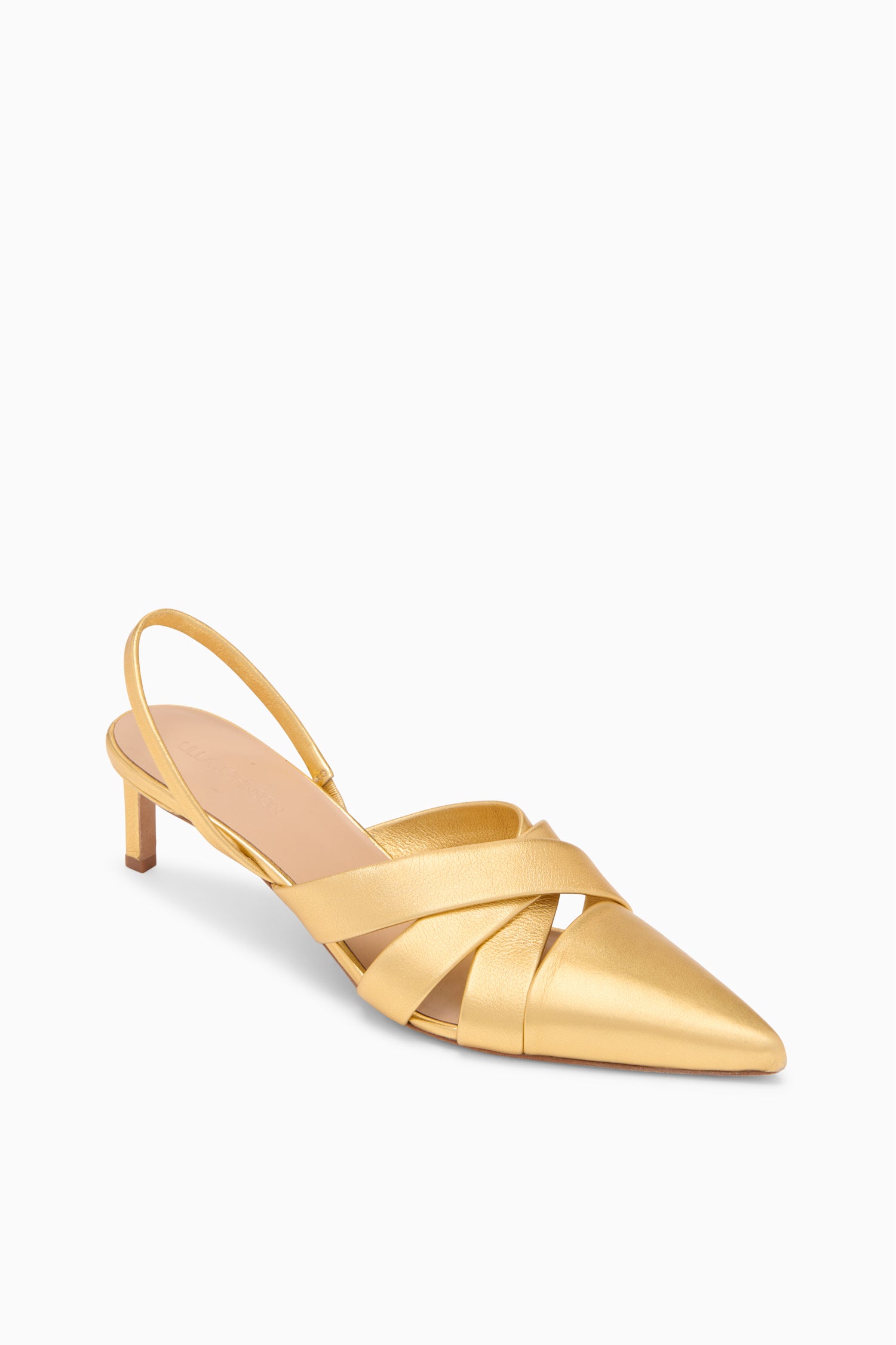 Gold Metallic Tahlia Woven Kitten Heels - Three Quarter View | Ulla Johnson