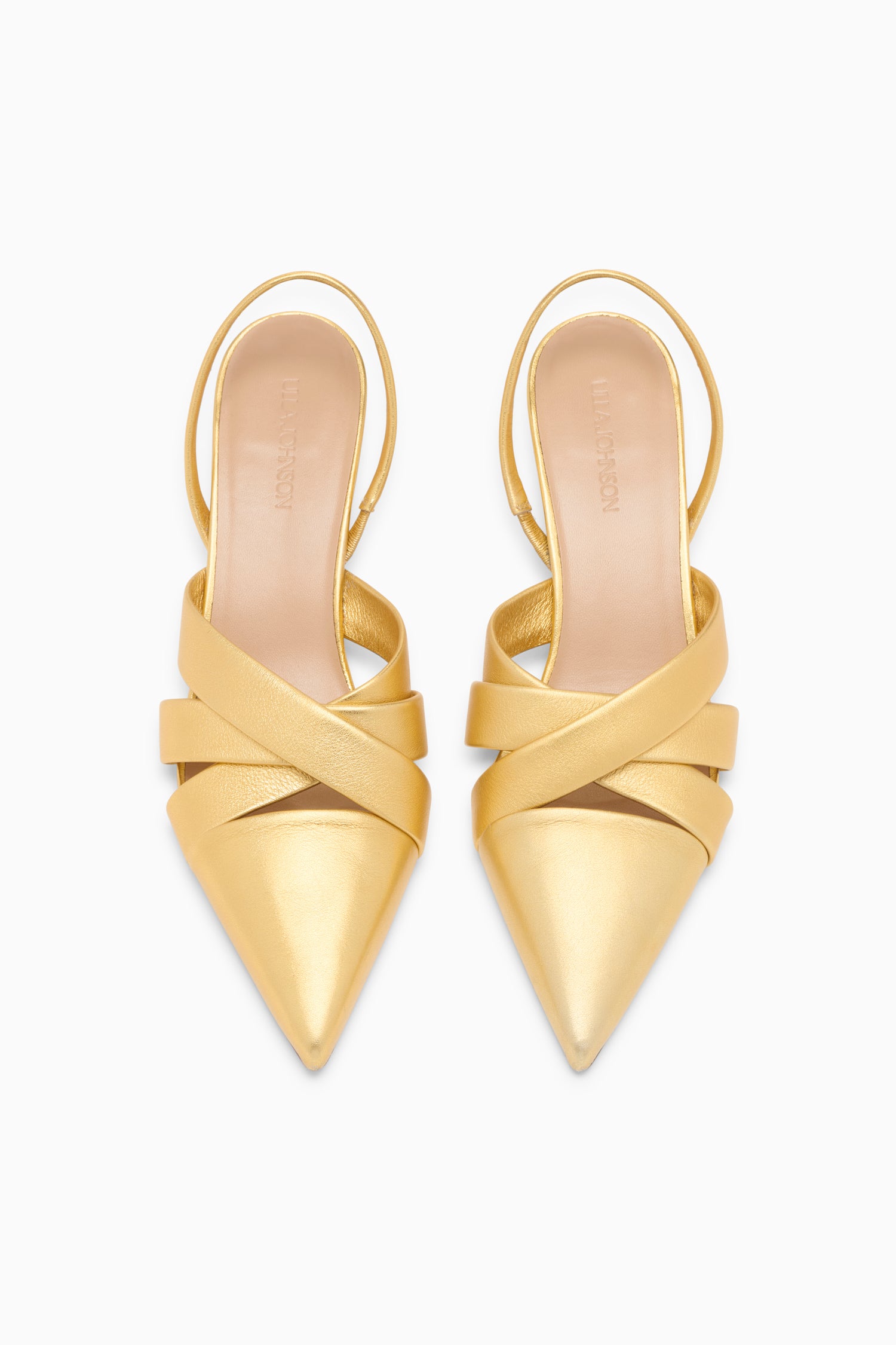 Gold Leather Kitten Heel Slingbacks - Top Down View | Ulla Johnson