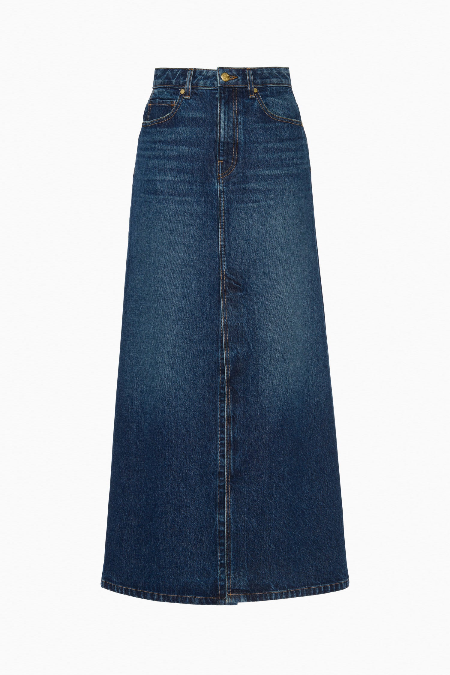 The Anais Denim Mid Rise Maxi Skirt - Nile