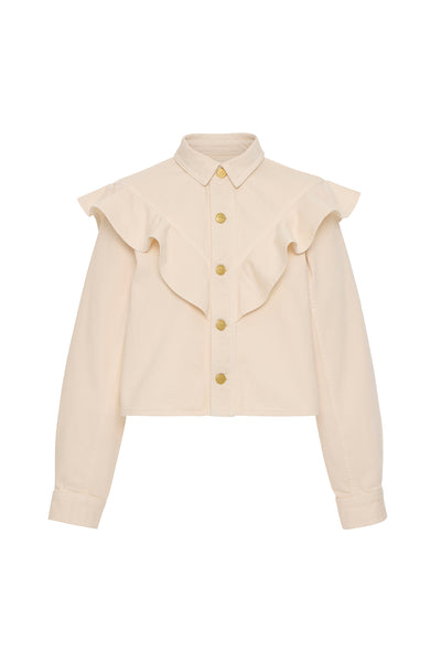 Pearled Cowrie Cotton Designer Shirt with Gold Monogram Buttons - Flat Lay | Ulla Johnson