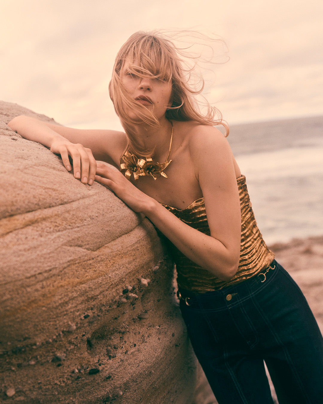 Heleen Metallic Cropped Bustier Top - Oro