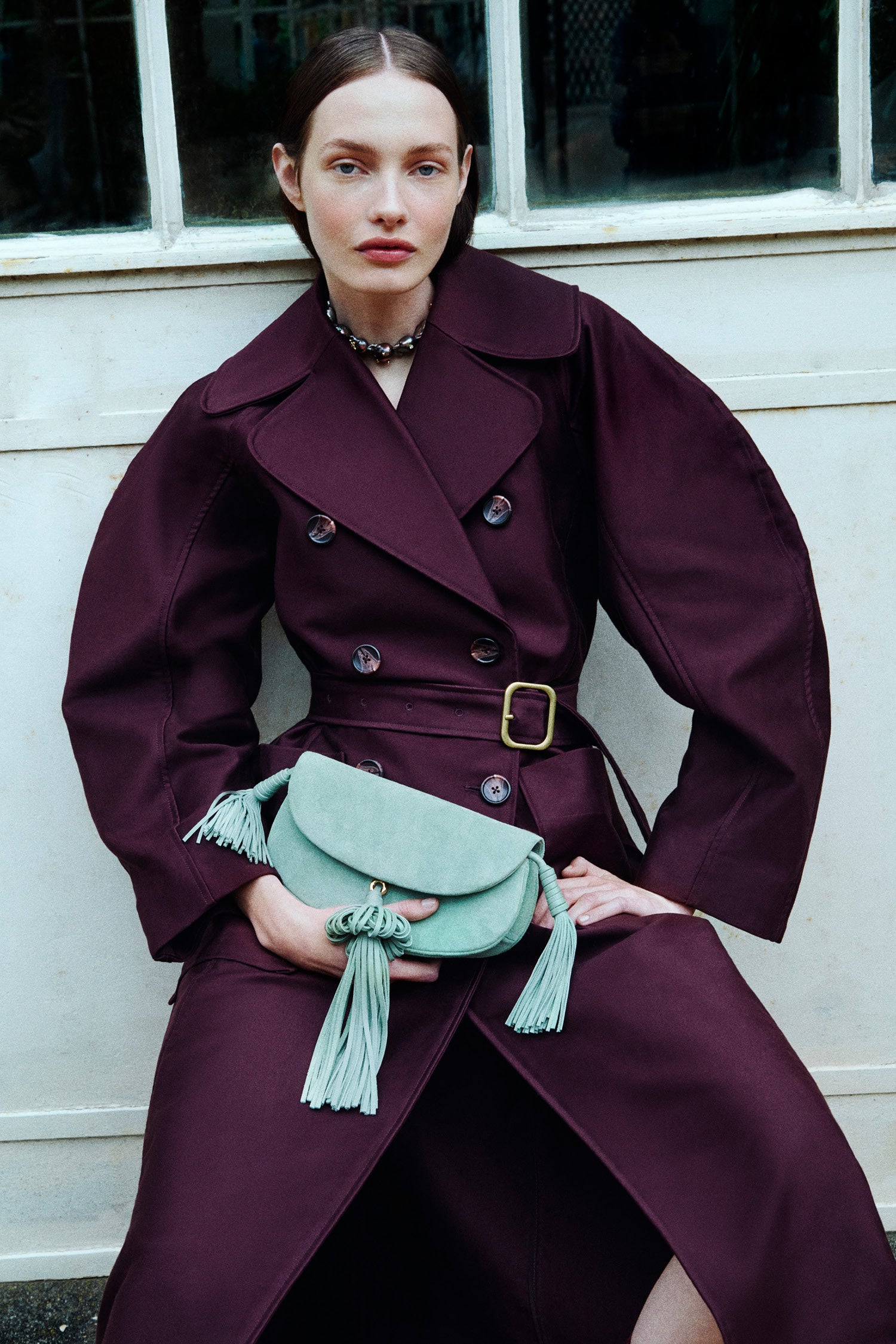 Fleur Belted Trench Coat - Claret