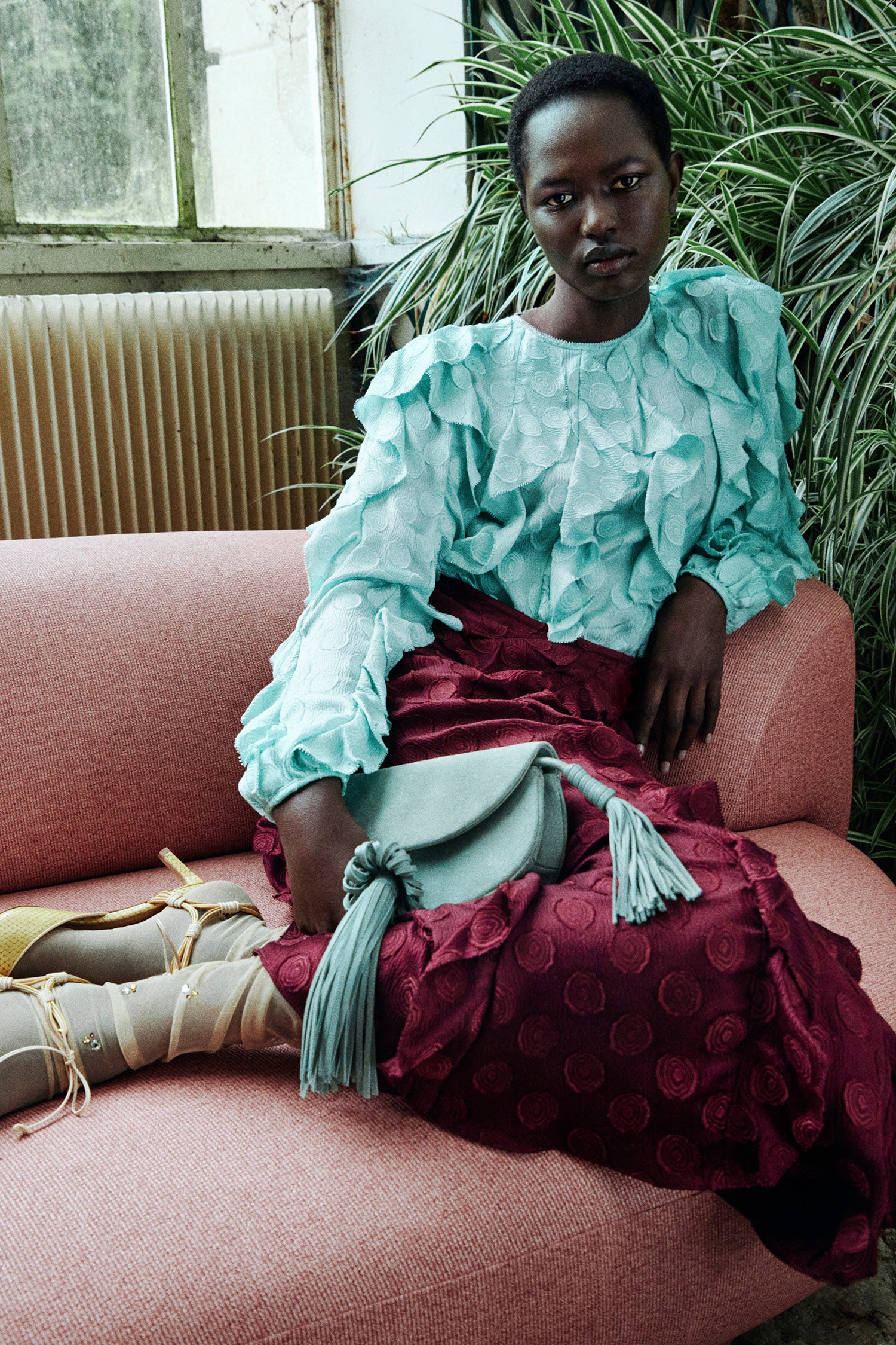 Ulla Johnson Poppy Cascading Ruffle Midi Skirt - Claret